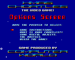 The game options screen